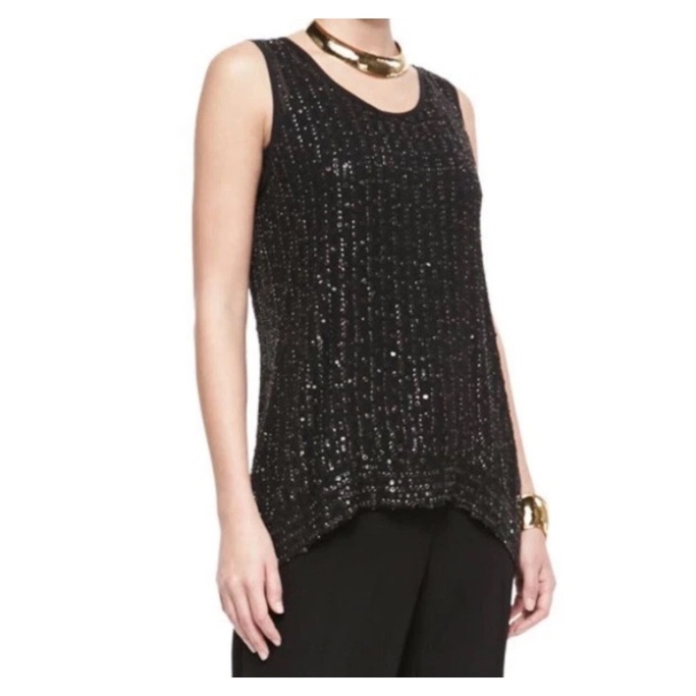 NWT Eileen Fisher Silk Sequin Raindrop Tank Top Shell Black Party Club Holiday S
